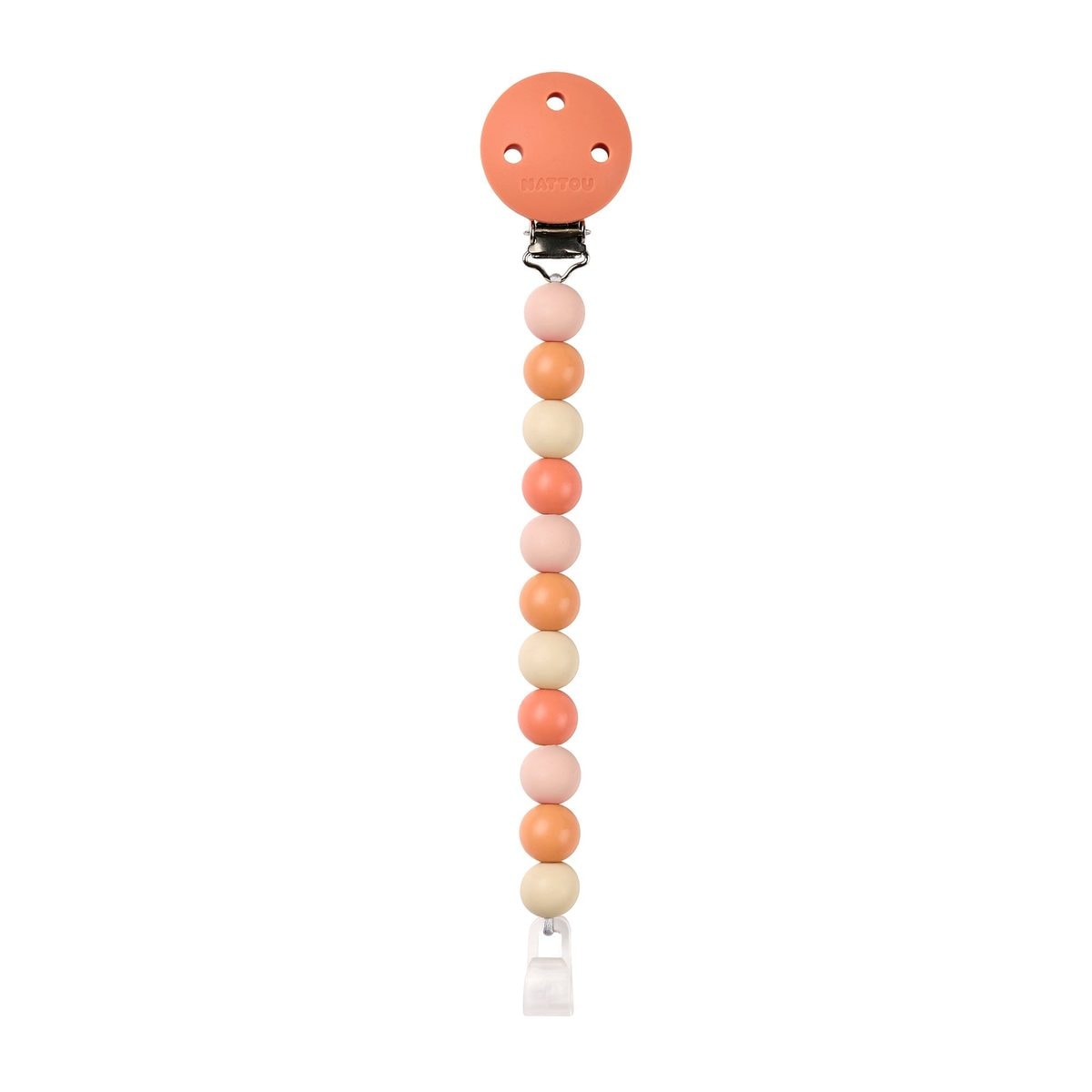 Nattou Silicone Pacifier Clip, Beige & Terracotta