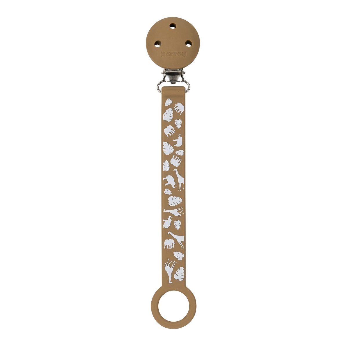 Nattou Silicone Pacifier Holder, Caramel Safari Print
