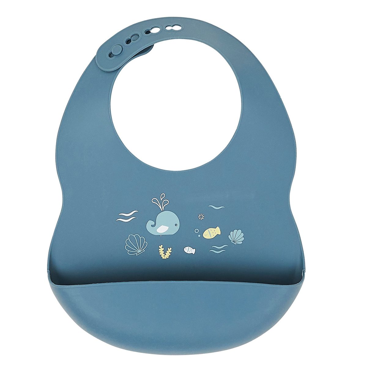 Nattou Silicone Bib with Drip Tray, Blue, 25 cm