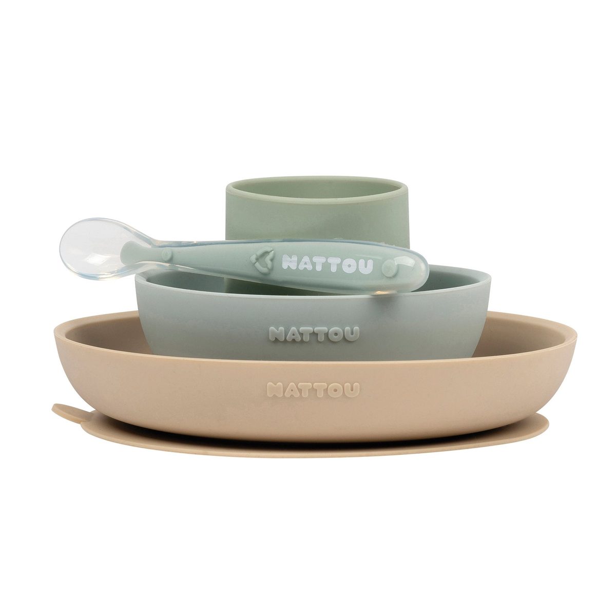 Nattou Silicone Tableware Set, 4 Pieces, Green