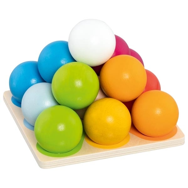 Wooden ball pyramid stacking and sorting game