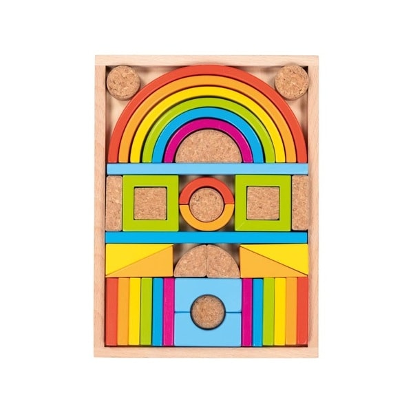 Colorful wood and cork building block set