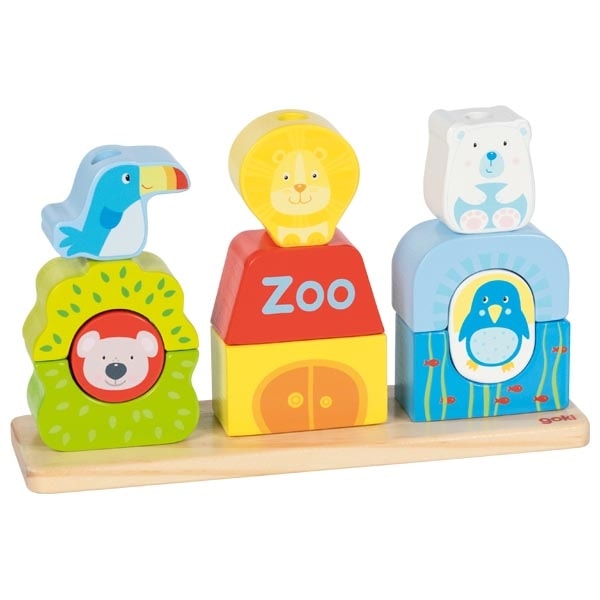 Wooden zoo animal stacking game