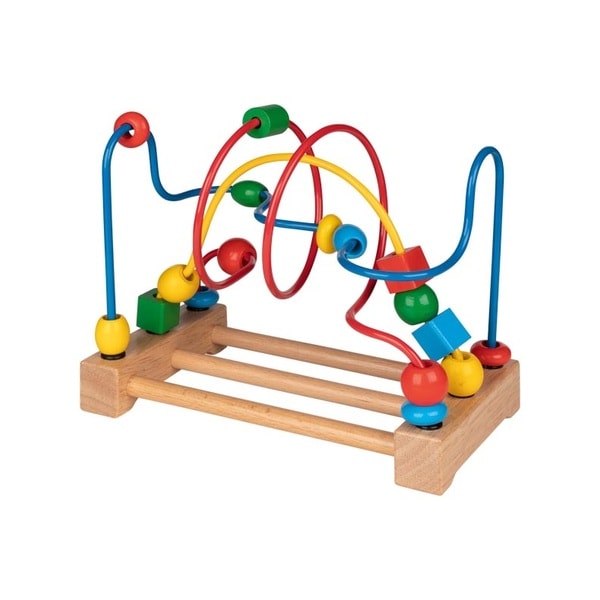 Wooden bead maze toy with colorful beads