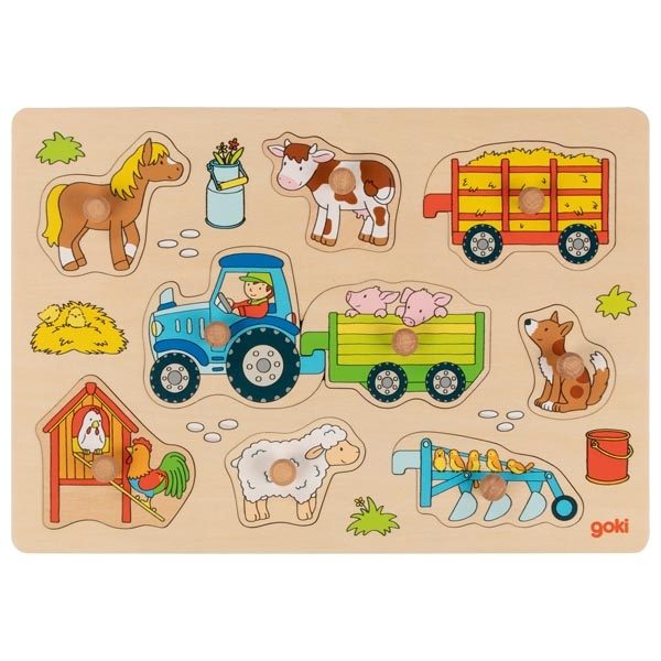 Goki Lift-Out Puzzle, Tractor with Trailers