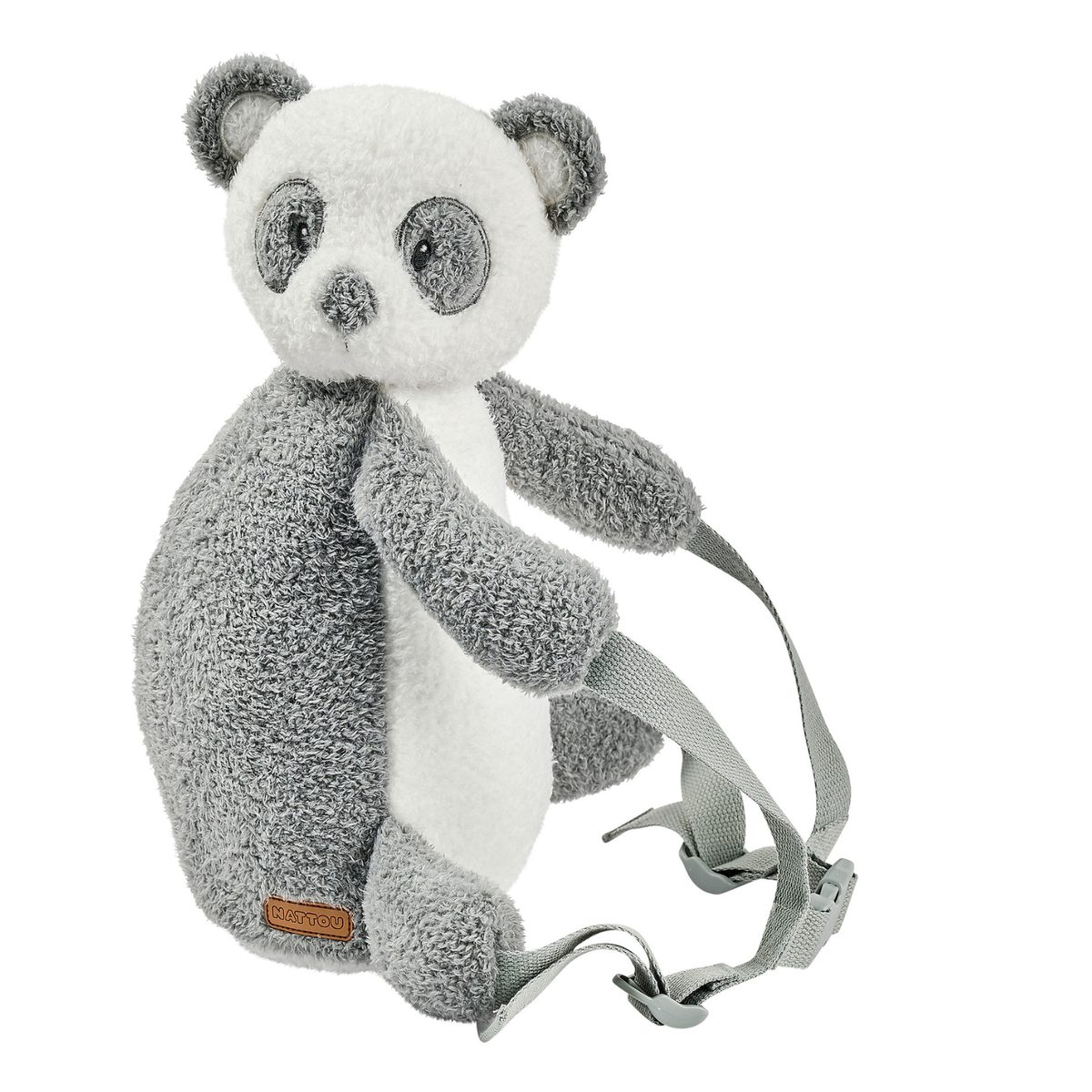 Nattou TEDDY Panda Backpack, 30 cm, Grey & White