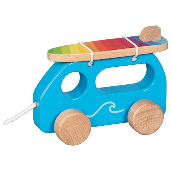 Wooden pull-along surfer van toy