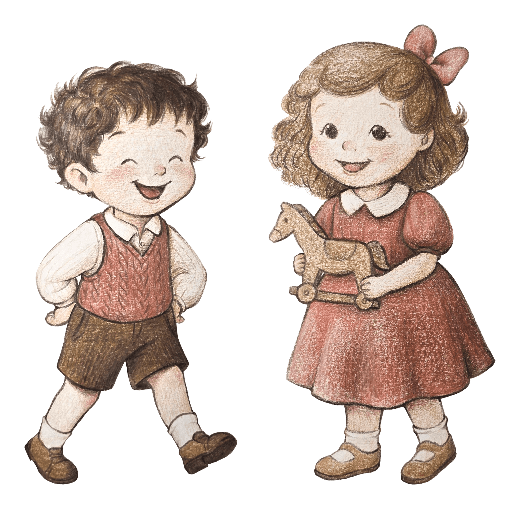 Illustrated portraits of Max and Lizzy, the two children the store is named for