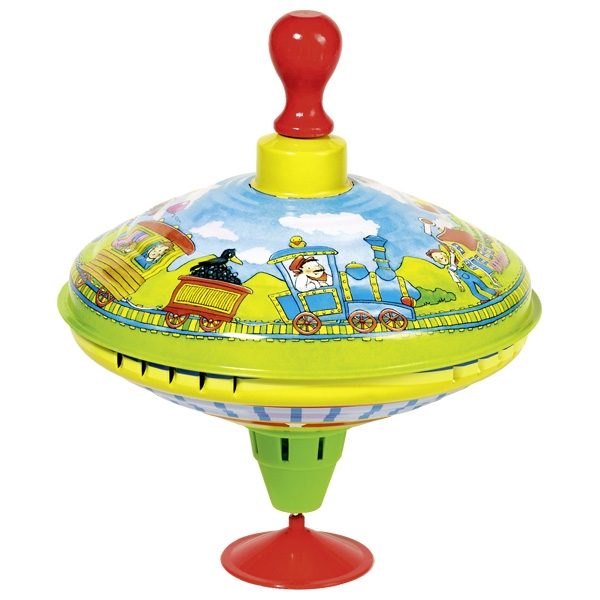 Goki Humming Top with Wooden Handle, Train