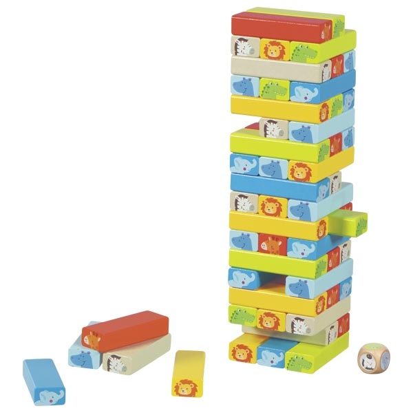 Goki Tumbling Tower with Animal Motifs, 55 Pieces