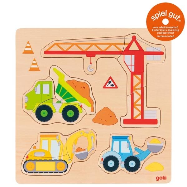 Goki Insert Puzzle, Building Site Vehicles, 12 Pieces
