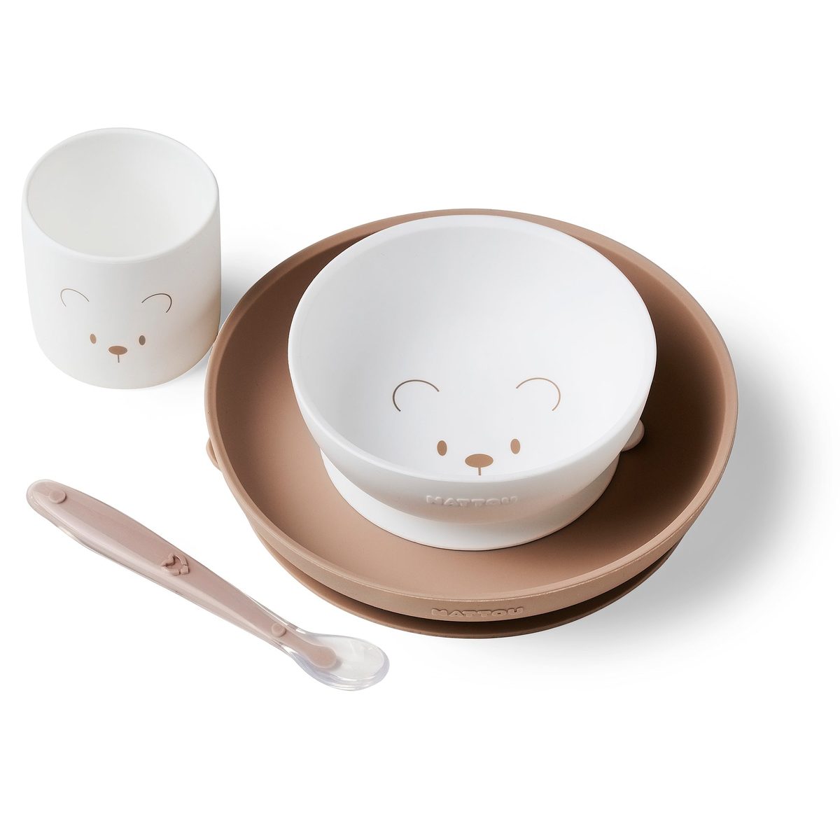 Nattou Silicone Tableware Set, 4 Pieces, White & Beige