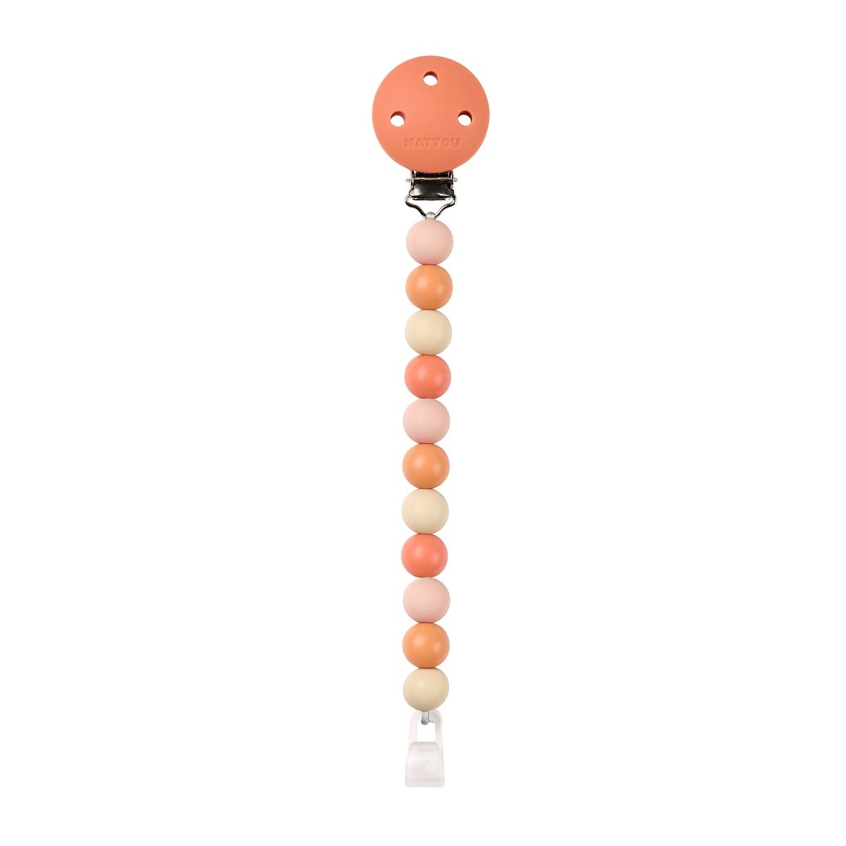 Nattou Silicone Pacifier Clip, Beige & Terracotta