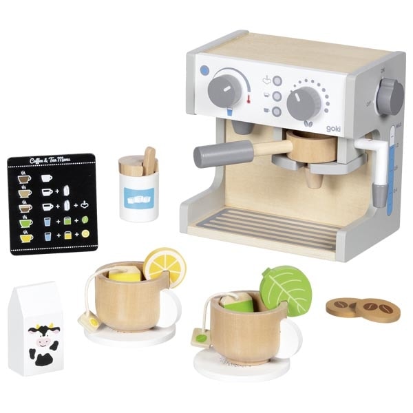 Wooden coffee and tea play station with accessories