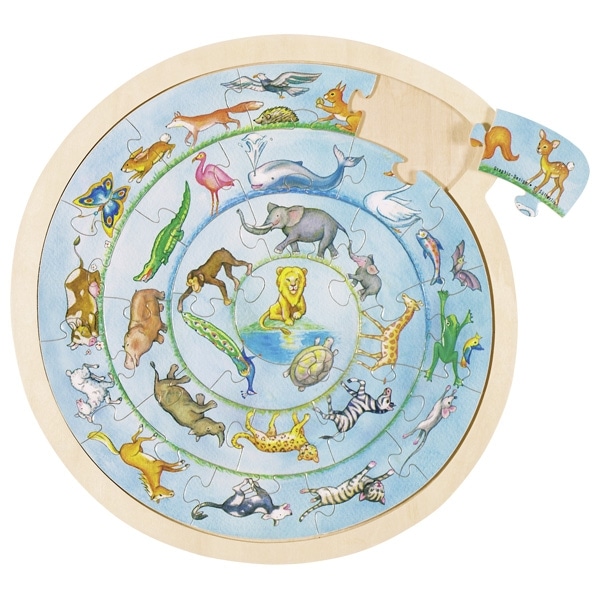 Round wooden animal circle puzzle